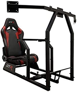 GTR Simulator GTAF-BLK-S105LBKRD - GTA-F Model (Black) Triple or Single Monitor Stand with Black/Red Adjustable Leatherette Seat, Racing Simulator Cockpit Gaming Chair Single Monitor Stand