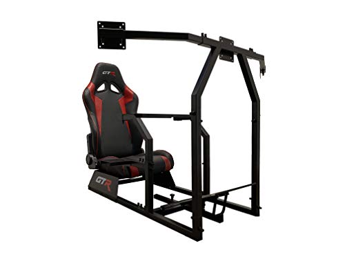 GTR Simulator GTAF-BLK-S105LBKRD - GTA-F Model (Black) Triple or Single Monitor Stand with Black/Red Adjustable Leatherette Seat, Racing Simulator Cockpit Gaming Chair Single Monitor Stand