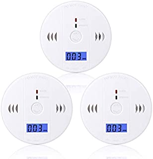 Carbon Monoxide Detector 3 Pack CO Alarm Detector Battery Operated with LCD Digital Display for House, Bedroom, Living Room, Basement, Garage, Hotel, Office (AA Batteries NOT Included)