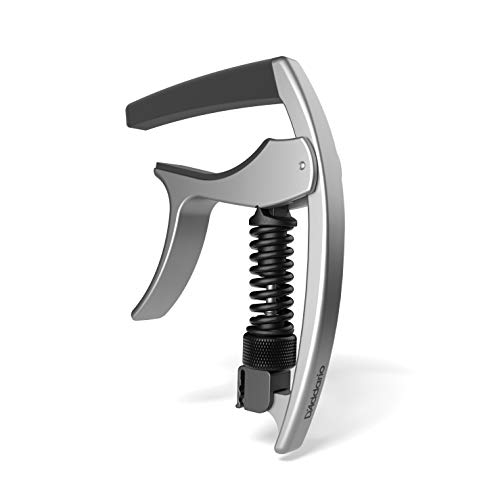 DAddario NS Tri-Action Capo, Silver  For 6-String Electric and Acoustic Guitars  Micrometer Tension Adjustment for Buzz-Free, In-Tune Performance - Single Hand Use  Integrated Pick Holder