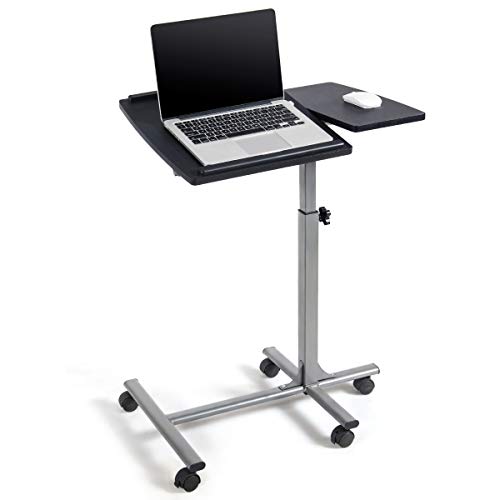 Tangkula Laptop Desk Overbed Table, Mobile Desk Cart, Angle & Height Adjustable Laptop Stand Cart, Computer Desk with Smooth & Lockable Casters, Mobile Lap Workstation Notebook Cart (Black)