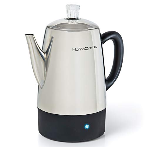 HomeCraft HCPC10SS 10-Cup Stainless Steel Coffee Maker Percolator, Easy-Pour Spout, LED Indicator Light, Keep Warm Function