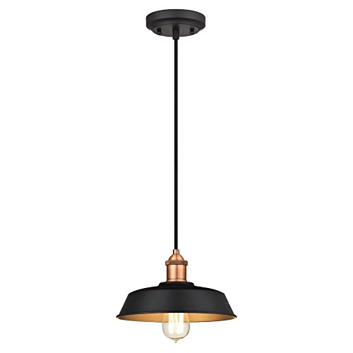 Westinghouse Lighting 6309000, Matte Black and Washed Copper Finish with Metallic Bronze Interior One-Light Indoor Pendant