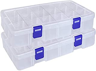 Qualsen Plastic Compartment Box with Adjustable Dividers Craft Tackle Organizer Storage Containers Box (18 grid x 2, Clear)