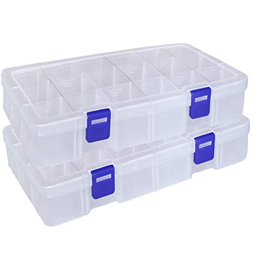 Qualsen Plastic Compartment Box with Adjustable Dividers Craft Tackle Organizer Storage Containers Box (18 grid x 2, Clear)