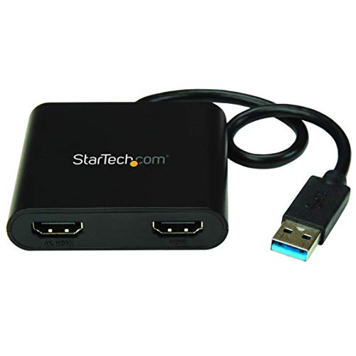 StarTech.com USB 3.0 to Dual HDMI Adapter - 4K 30Hz - External Video & Graphics Card - Dual Monitor Display Adapter - Supports Windows (USB32HD2), Black