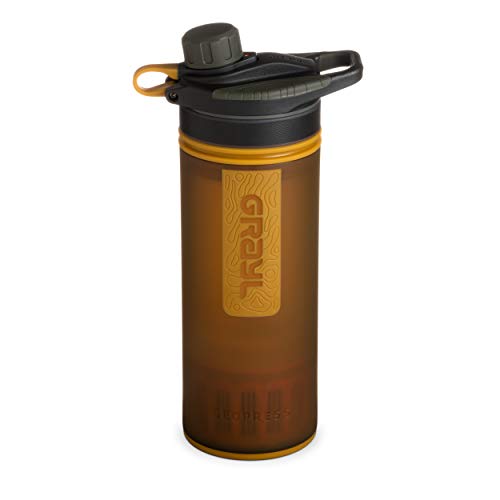 GRAYL GeoPress 24 oz Water Purifier Bottle - Filter for Hiking, Camping, Survival, and Travel (Coyote Amber)