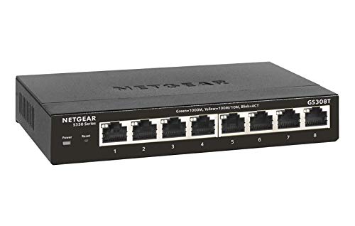 NETGEAR 8-Port Gigabit Ethernet Smart Switch (GS308T) - Managed, Desktop, Fanless Housing for Quiet Operation, S350 Series