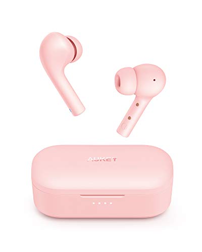 AUKEY True Wireless Earbuds, Bluetooth 5 Headphones with USB C Quick Charge, 10 mm Drivers, 30-Hours Playtime, IPX6 Water-Resistant, Noise Cancelling Mics Earphones for iPhone and Android, Pink