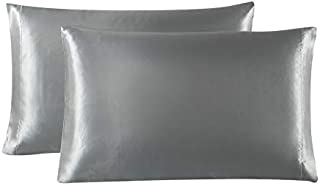 Love's cabin Silk Satin Pillowcase for Hair and Skin (Dark Gray, 20x30 inches) Slip Pillow Cases Queen Size Set of 2 - Satin Cooling Pillow Covers with Envelope Closure