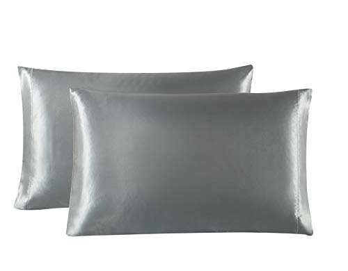 Love's cabin Silk Satin Pillowcase for Hair and Skin (Dark Gray, 20x30 inches) Slip Pillow Cases Queen Size Set of 2 - Satin Cooling Pillow Covers with Envelope Closure