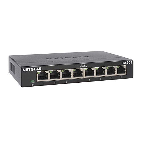 NETGEAR 8-Port Gigabit Ethernet Unmanaged Switch (GS308) - Home Network Hub, Office Ethernet Splitter, Plug-and-Play, Fanless Metal Housing, Desktop or Wall Mount