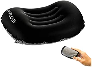 TREKOLOGY Ultralight Inflating Travel/Camping Pillows - Compressible, Compact, Inflatable, Comfortable, Ergonomic Pillow for Neck & Lumbar Support While Camp, Backpacking (Black)