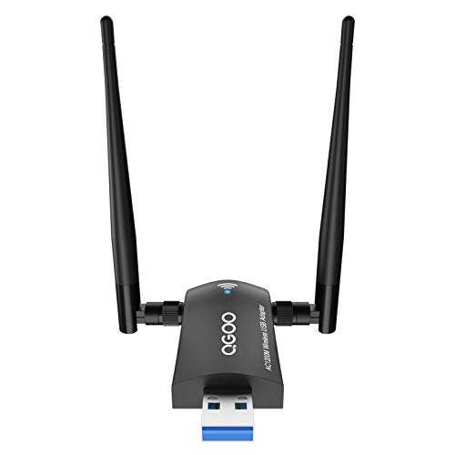 Wireless USB WiFi Adapter, QGOO WiFi Adapter USB 3.0 AC1200 High Gain Dual 5dBi Antennas 802.11ac/a/b/g/n Dual Band 2.42GHz/300Mbps 5.8GHz/867Mbps for PC Windows 10/8/7/Vista/XP, Mac OS 10.9-10.15