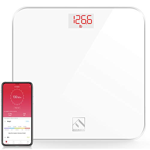 FITINDEX Smart Digital Body Weight Scale, BMI Bathroom Scale with Smartphone App, Step-on Technology, Sturdy Tempered Glass