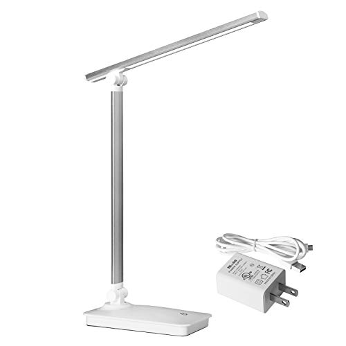 LED Desk Lamp, Eye-Caring Table Lamps,Office Lamp with USB Charging Port, Touch Control Function, USB Powered Lamp,Foldable Portable Lamp for Reading Studying Working,White,Himigo