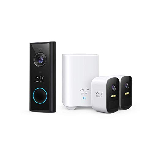 eufy Security eufyCam 2C Wireless Home Security Camera System, 180-Day Battery Life, HomeKit Compatibility, HD 1080p, IP67, Color Night Vision, and eufy Security Wireless 2K Video Doorbell