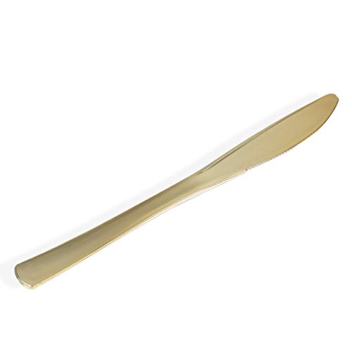 Gold Plastic Knives 50 Pack Dinner Knives, Disposable Cutlery, Heavy Duty Flatware, Plastic Goldware Set for Catering Events, Parties, Dinners, Weddings, Receptions and Everyday Use (50)