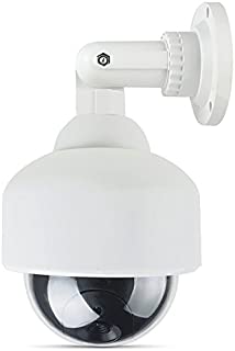 WALI Dummy Fake Security Dome Camera with 1 Flashing Red LED Light and Security Alert Sticker Decal, Indoor Outdoor Use (DOW-1), White