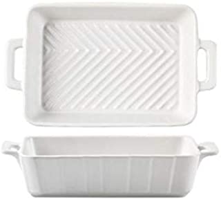 Ceramic Baking Plate Dish, Porcelain Lasagna Pans Bakeware, Pan Kit Roasting Pan Set Bread Pan Kit, Serving Plates for Pasta, Vegetable Gratins, Fruit Crisps, Beef (Rectangle-white)