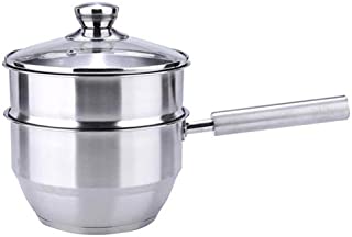 2 Tier Double Boiler Steamer,Saucepan Milk Pot Porringer Induction-Safe Stainless Steel Cooking Pan with Glass Lid Non-Stick