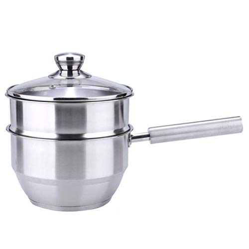 2 Tier Double Boiler Steamer,Saucepan Milk Pot Porringer Induction-Safe Stainless Steel Cooking Pan with Glass Lid Non-Stick