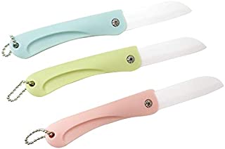 Honbay 3PCS Ceramic Folding Knife Handy Fruit Knife for Travel, Picnic, Camping, etc