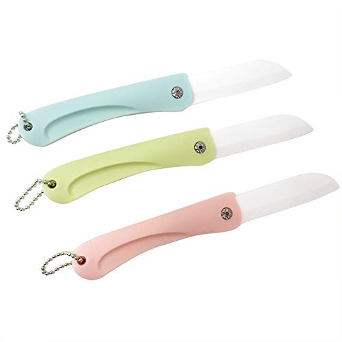 Honbay 3PCS Ceramic Folding Knife Handy Fruit Knife for Travel, Picnic, Camping, etc