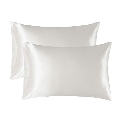 Bedsure Satin Pillowcase for Hair and Skin Silk Pillowcase 2-Pack, Queen Size (Ivory, 20x30 inches) Pillow Cases Set of 2 - Satin Pillow Covers with Envelope Closure