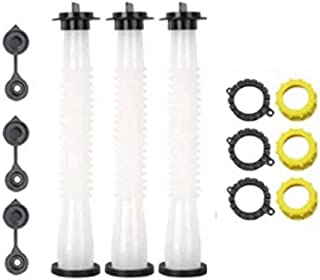 Kool Products (Retail Pack 3) Gas Can Spout Replacement with Gasket, Stopper, 2 Collar Caps (Black and Yellow) & Vent Plugs