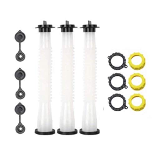 Kool Products (Retail Pack 3) Gas Can Spout Replacement with Gasket, Stopper, 2 Collar Caps (Black and Yellow) & Vent Plugs