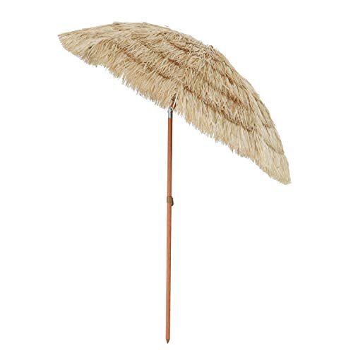 Aoxun 6.5' Thatch Patio Tiki Umbrella with Tilt - Tropical Palapa Raffia Tiki Hut Hawaiian Hula Beach Umbrella (NO Base)