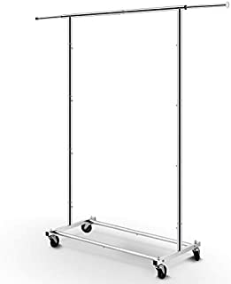 Simple Trending Standard Rod Clothing Garment Rack, Rolling Clothes Organizer on Wheels for Hanging Clothes, Chrome