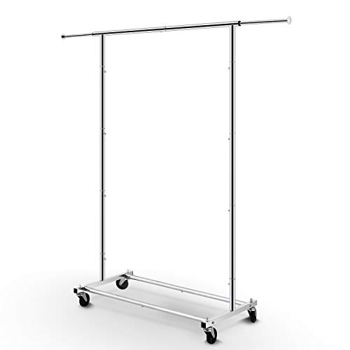 Simple Trending Standard Rod Clothing Garment Rack, Rolling Clothes Organizer on Wheels for Hanging Clothes, Chrome