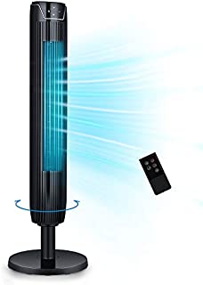 Tower Fan, 42 Inch Portable Oscillating Quiet Cooling Fan with Remote Controlled, 3 Modes and Speed Settings, Built-in Timer LED Display Stand Up Floor Fans Safe for Bedroom, Home Office Use, Black