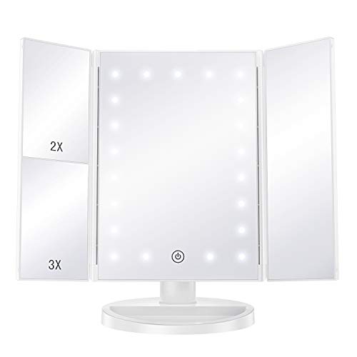 BESTOPE Makeup Mirror with Lights 21 Led Light Up Mirror with 2X/3X Magnification Vanity Mirror with Lights Touch Screen 180 Degree Rotation Dual Power Supply