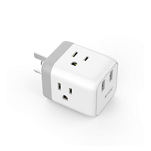 Australia New Zealand China Power Adapter, TROND 5-in-1 Travel Plug Adapter with 2 USB Ports, 3 American Outlets, for USA to Argentina Cook Islands Fiji Samoa, Type I