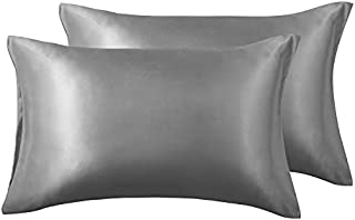 Love's cabin Silk Satin Pillowcase for Hair and Skin (Dark Gray, 20x30 inches) Slip Pillow Cases Queen Size Set of 2 - Satin Cooling Pillow Covers with Envelope Closure