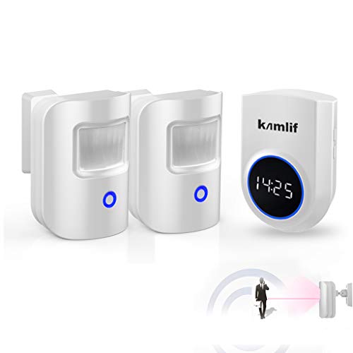 Driveway Alarm,Kamlif Wireless Home Security Driveway Alarm 1 Receiver and 2 PIR Motion Sensor,Patrol Infrared Alert System Kit Can Work on 5V Power Bank Supply for Outdoor,Stay Safe