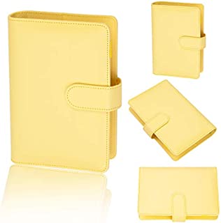 Fireboomoon A6 PU Leather 6 Ring Binder Notebook Cover,Refillable Personal Planner 6 Round Binder Cover Protector with Buckle Closure for A6 Filler Paper,Budget Envelope System (Lemon Yellow)