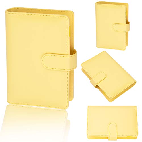 Fireboomoon A6 PU Leather 6 Ring Binder Notebook Cover,Refillable Personal Planner 6 Round Binder Cover Protector with Buckle Closure for A6 Filler Paper,Budget Envelope System (Lemon Yellow)