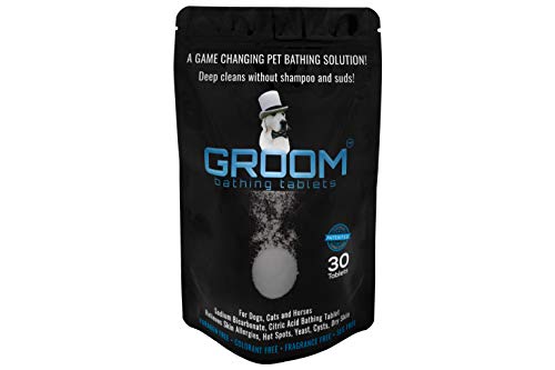 GROOM - Bathe your Dog in ONLY 5 minutes Eliminates Odor Instantly Relieves Itch Instantly Natural Hypoallergenic Dog Shampoo, pH Neutral, No Suds, No Chemicals, No Tears For all Pets, Dogs, Puppies, Cats & Horses. 30-pack bathing tablets