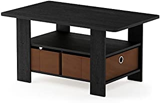 FURINNO Andrey Coffee Table with Bin Drawer, Americano/Medium Brown