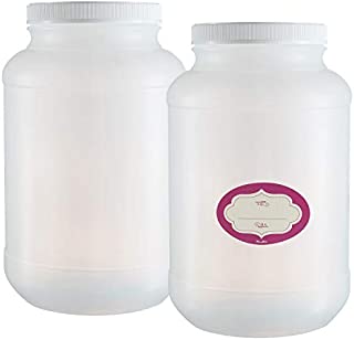Pack of 2  1 Gallon Natural Round Plastic Container - Empty 128 Oz Wide-Mouth Canisters  Large Heavy Duty Storage Jug With Lids and Labels - Food-Safe Non BPA - Great for Dry Goods, Kitchen Food
