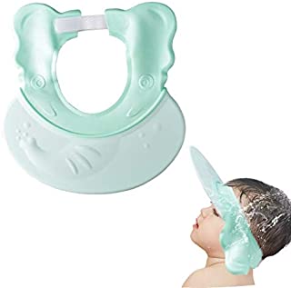 Baby Shower Cap Protect Your Baby Eyes Adjustable Baby Shower Cap Visor with Ear Protection Waterproof Shampoo Cap Hat for Toddler Kids Children Bathing Washing Hair Elephant Design Green