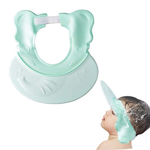 Baby Shower Cap Protect Your Baby Eyes Adjustable Baby Shower Cap Visor with Ear Protection Waterproof Shampoo Cap Hat for Toddler Kids Children Bathing Washing Hair Elephant Design Green