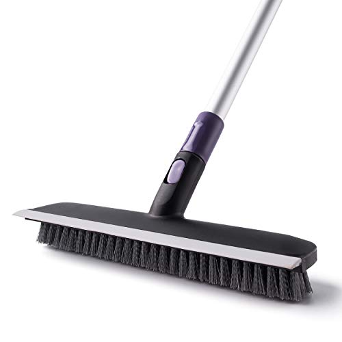 AKOMA Push Broom with Water Remove Squeegee and Extendable Long Handle for Tile Floor Cleaning in Bathroom, Kitchen