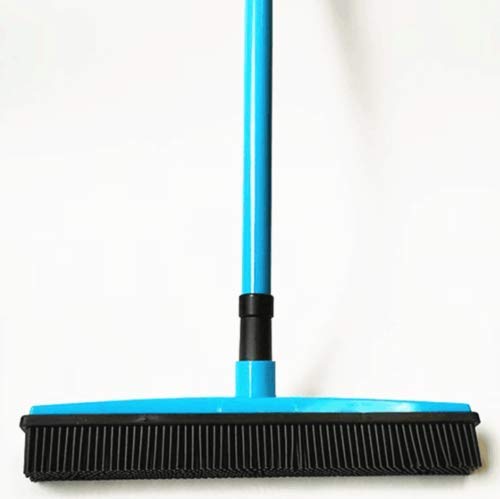 Rubber Telescoping Broom Carpet Brush Indoor Floor & Carpet Sweeper Silicone Bristle Remove Pet Cat Dog Hair (Blue)