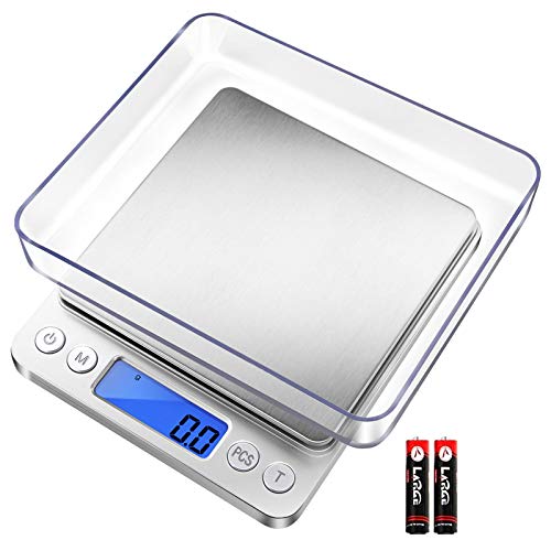 Fuzion Digital Kitchen Scale 3000g/ 0.1g, Pocket Food Scale 6 Units Conversion, Gram Scale with 2 Trays, LCD, Tare Function, Jewelry Scale for Jewlery, Food, Cooking, Nutritions(Battery Included)