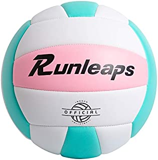 Runleaps Soft Indoor Volleyball Waterproof Volleyball Light Touch Recreational Ball for Pool Gym Indoor Outdoor (Pink/Light Blue, Size 5)